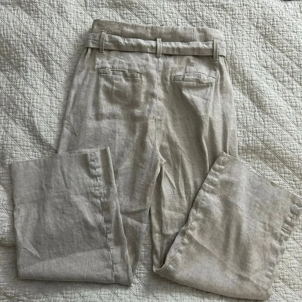 Banana Republic Linen Blend Cream Color Belted Pants Womens Size Small